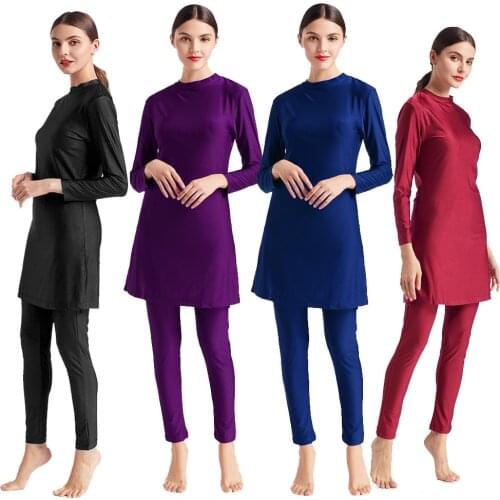 Muslim Womens Swimwear 2021 Women Modest Patchwork Hijab Long Sleeve Sport Swimsuit Islamic muslimah Burkinis Wear Bathing Suit