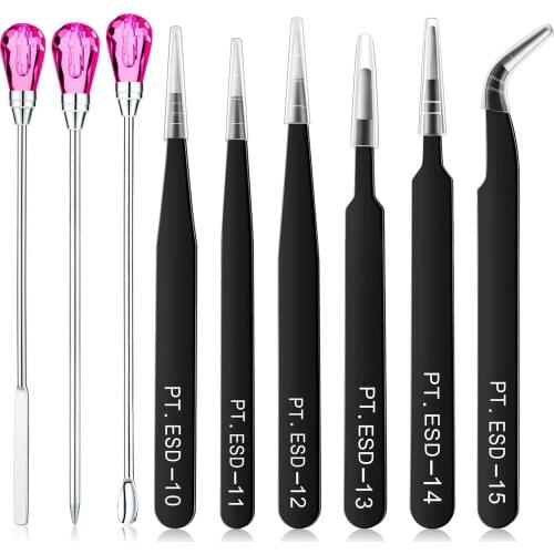 9pcs ESD Tweezers Set Stainless Steel Precision Repair Tweezers For Jewelry DIY Stirring Needle Spoon Tweezers Tools Kit