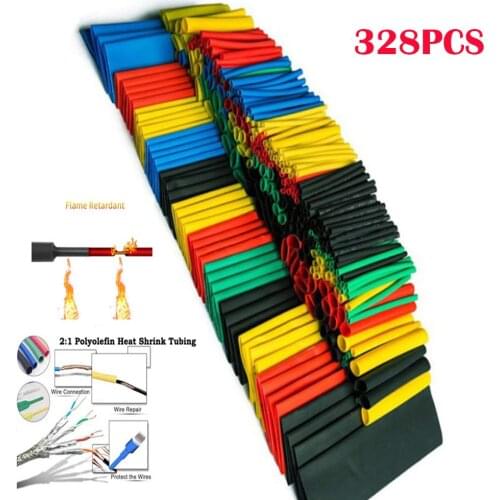 328 Pcs Heat Shrink Tubing 5 Colors 8 Sizes Assorted Tube Wrap Sleeve Set Combo