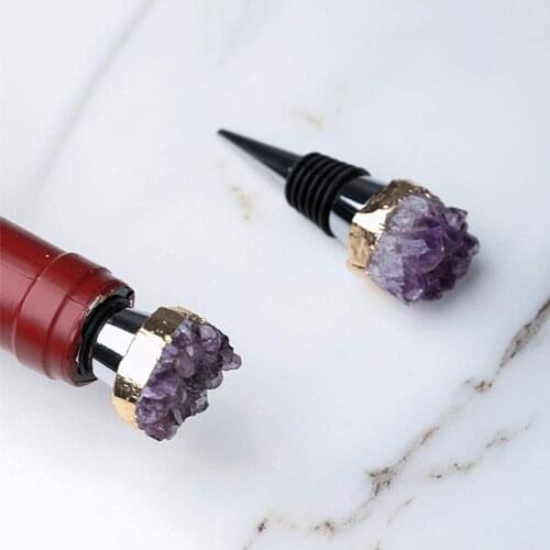 Natural Crystal Red Wine Bottle Stopper, Reusable Champagne Saver Sealer, Creative Gift Decoration (Amethyst)