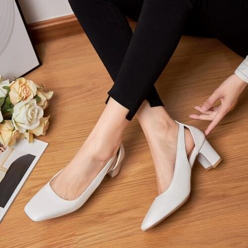 New Women Party Prom Square Heeled Pumps Spring Summer Basic Concise Pumps Brand Square head 2021 Shoes Woman black beige white