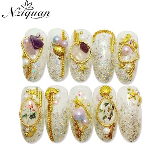 NZIQUAN 50PCS 8*10mm metal frame nail art decoration 3D alloy nail decoration jewelry geometric rhinestone DIY nail art