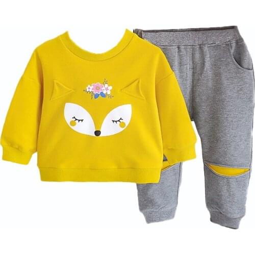 Newborn Clothing 0-3 Yrs Spring Autumn baby girl Cute Fox flowers pattern 2pcs set Kids Clothing Toddler Children Fashion Suit