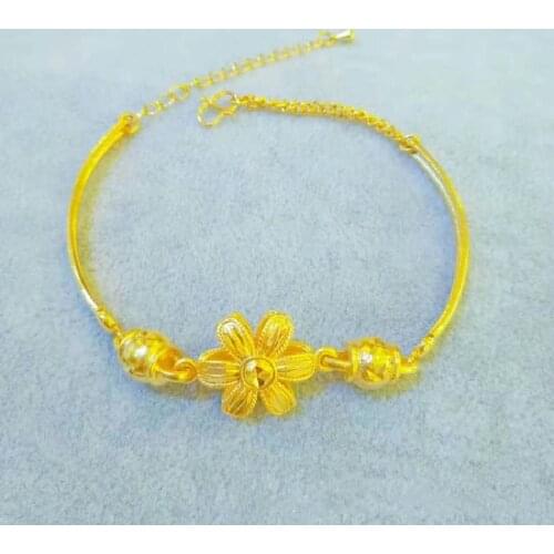 Wholesale Pure Gold-Color Pretty Flower Ball Beads Charm Bracelets & bangles For Women/Girl,Fashion Women Wedding Jewelry