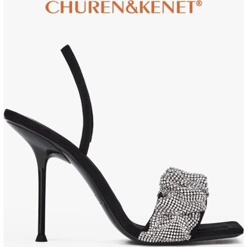 Luxury Brand Designer Women Crystal Stiletto Sandals 2021 Fashion Trend High Heels Sandals Shiny Satin Ankle Strap Summer Shoes