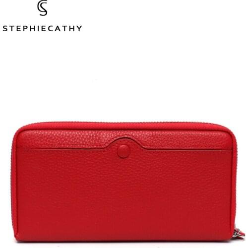SC Winter Fashion Genuine Leather Women Long Wallet Simple Design Functional Card Coin Purse Female Leather Wrist Clutch Handbag