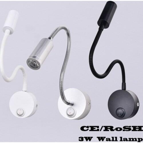 3W LED Hoses Wall Lamp Flexible Home Hotel Bedside Reading Wall Light Modern Fashion Book Lights Aluminum LED Bulbs AC 110V/220V