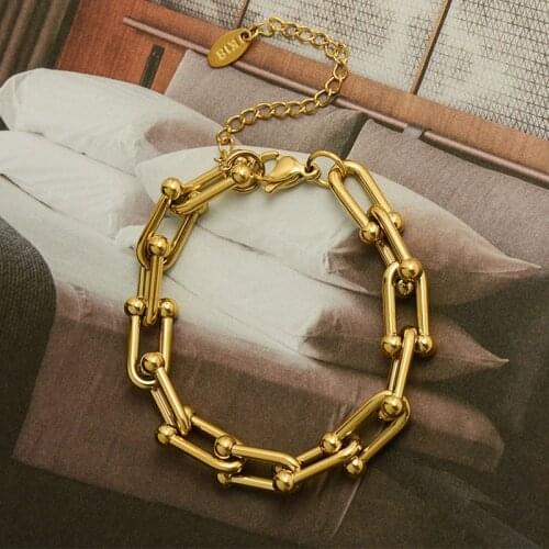 U chain chunky gold bracelet for women stainless steel bold bangle bracelet punk hip-hop rock cool jewelry 2021