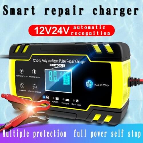 Universal Car Battery Charger 12/24V 8A Touch Screen Pulse Repair LCD Battery Charger For Car Motorcycle Lead Acid Battery Agm