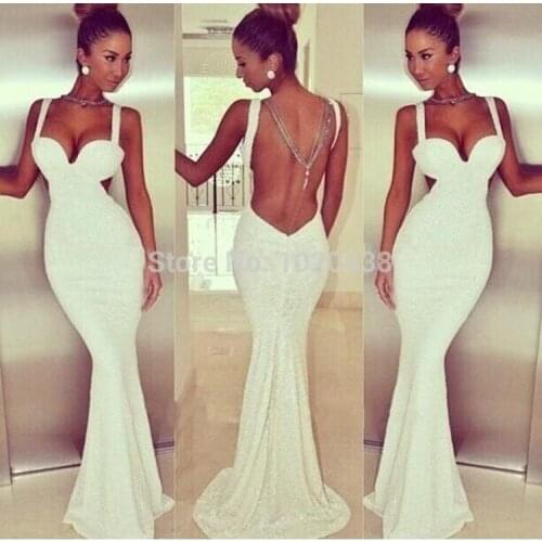 Gorgeous Sweetheart Spaghetti Straps Long Mermaid Prom Black White Sequined Lace Backless Party Gown Vestidos bridesmaid dresses
