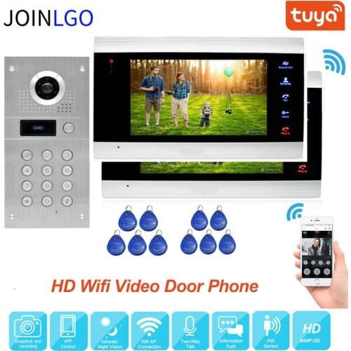 Tuya Smart App Remote Unlock WiFi IP Video Door Phone Video Intercom System Motion Detection Code Keypad RFID Camera 2 Screens