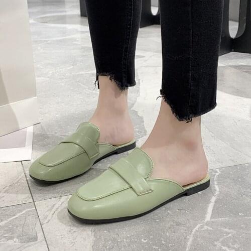 Ladies slippers outside spring new Half drag Solid color square heel non-slip flat Skin-friendly soft Elegant wild shoes U30-10