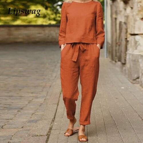 Women O Neck Solid Tops+Loose Pants Suit 2021 Autumn Casual Elegant Long Sleeve Pullover Outfit Fashion 2 Piece Set Streetwear