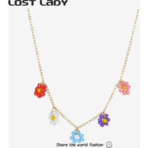 Lost Lady Fashion Colorful Flower Pendant Necklace For Women Alloy Metal Statement Necklace Wholesale Jewelry Party Gifts Girls