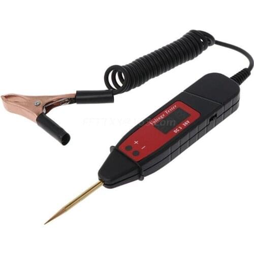 1.65m Spring Line Car Digital LCD Electric Voltage Test Pen Probe Detector Tester With LED Light for Auto Car Testing Tool