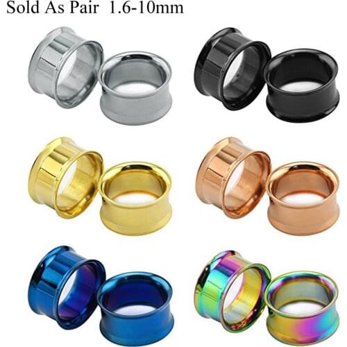 2pcs Steel Ear Plugs Tunnels Double Flared Piercing Titanium Anodized Flesh Tunnel Ear Plugs Ear Expanders Stretchers Earring