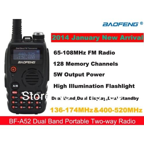 2014 NEW Baofeng BF-A52 VHF136-174MHz & UHF400-520MHz Dual Band 5W 128CH FM Portable Two-way Radio Baofeng A52 walkie talkie