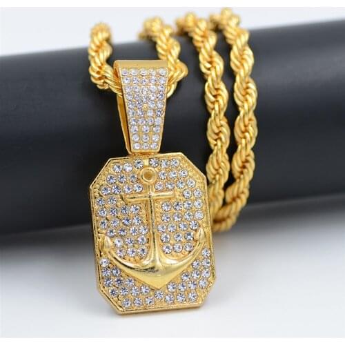 Cross Border New Ship Anchor Tag Necklace Pendant Big Twist Chain Plating European And American Popular Hip Hop Neckla