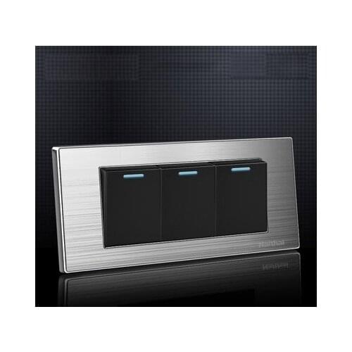 3 Gang 2 Way Light Switch With Led Indicator On / Off Wall Switch Stainless Steel Panel 154mm * 72mm