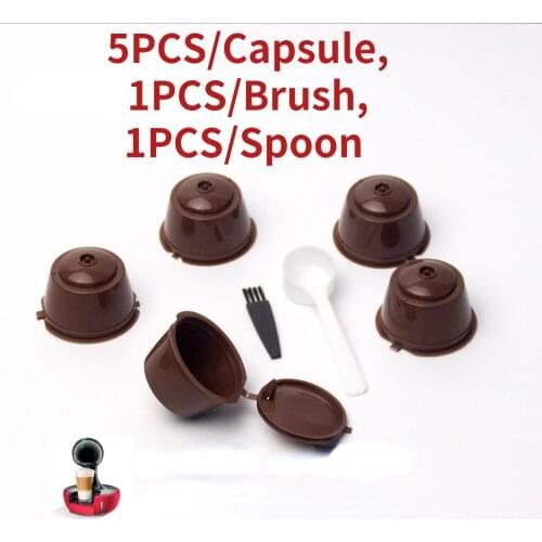5Pcs Reusable Coffee Capsule Filter Cup for Nescafe Dolce Gusto Refillable Caps Spoon Brush Filter Baskets Pod Soft Taste Sweet