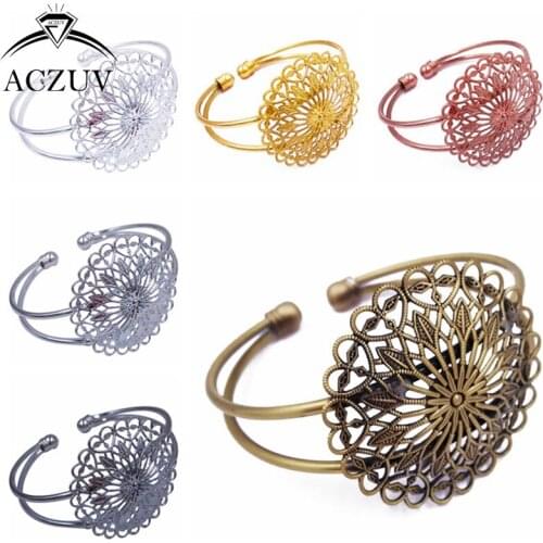 ACZUV 50pcs 36mm Filigree Caps Bezel Blank Base Bracelet Copper Metal Bracelet Blank Bangle Tray BBS010
