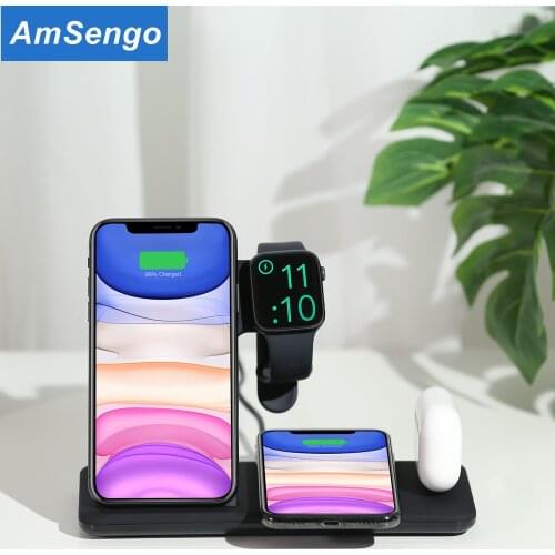 15W Fast Wireless Chargers Stand For iPhone 12/11/XR Apple Watch Foldable Charging Dock Station For Airpods Pro Wireless Charger