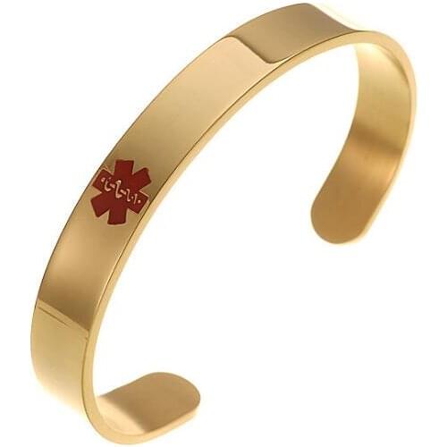 Stainless Steel Medical Alert ID Bangle Personalized Bracelet for Men Women Silver/Gold Color