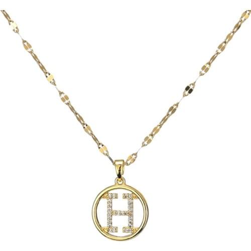316L Stainless Steel Fashion Fine Jewelry Round H Letter Luxury Embedded Zircon Charms Chain Choker Necklace Pendant For Women