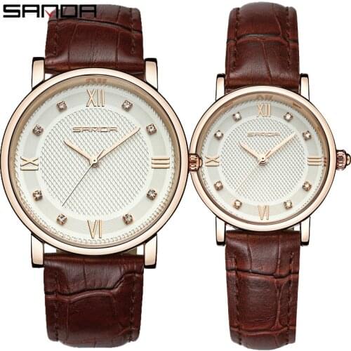 Minimalist Couple Watch Quartz Watches For Men Women Lovers Crystal Diamond Simple Brown Leather Wristwatch Male Female Reloj