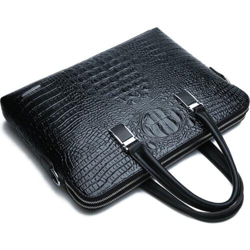Double Layer Men Laptop Briefcase Leather Handbags Crocodile Pattern Shoulder Bag Male Mens Handbag For Macbook Air 14 DELL HP