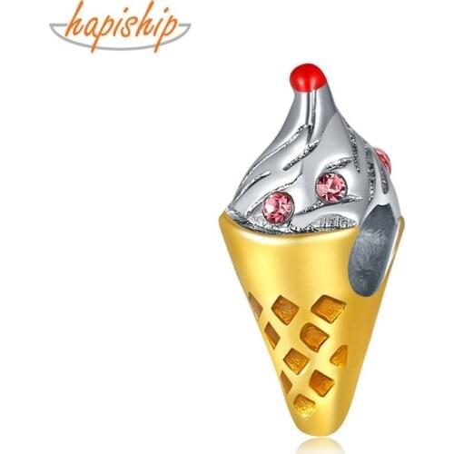 Hapiship 2020 Original Daisy New Fashion Summer Ice Cream Cone Charm Beads Fit Charm Bracelet Female DIY Jewelry Making CZ146