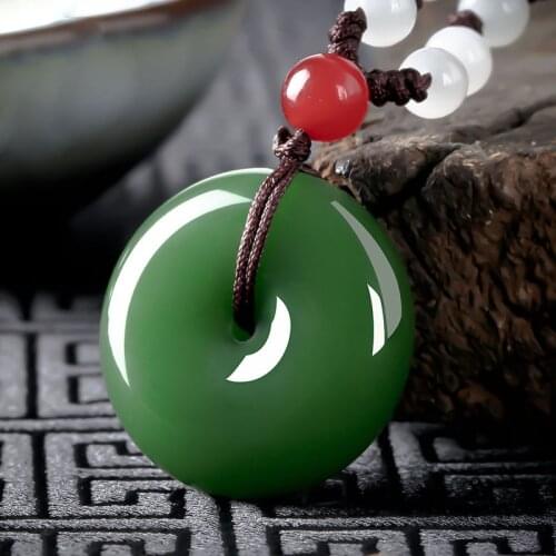 Natural green jade pendant hand carved jade pendants Peace buckle pendants necklace peace symbol fine jewelry