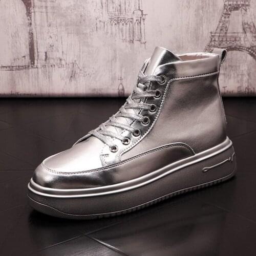 Concise Mens Silver Casual Comfort Shoes High Top Fashion Designer Trending Platform Flats Male White Leisure Chaussure ERRFC