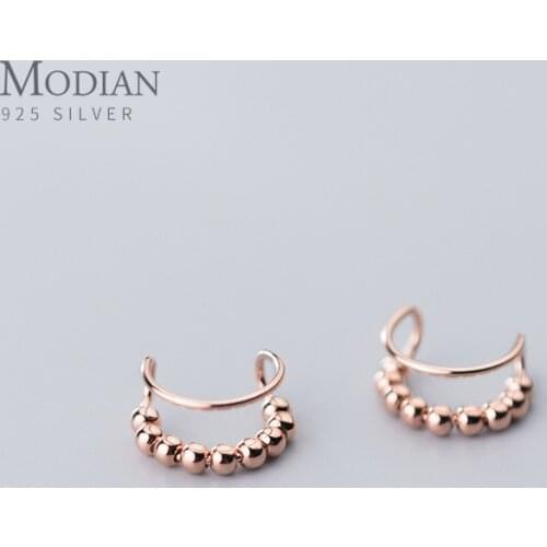 Modian Gneuine 925 Sterling Silver Stackable Beads Ball Hollow Out C Shape Clips Earring for Women Fine Jewelry No Pierced Ears