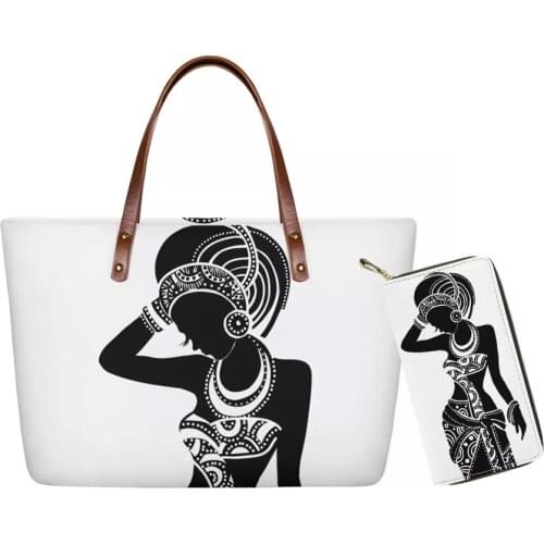Neoprene Afro Girls African American Women Custom Black Art Print Purses and Handbags Women Bags Handbags Sets