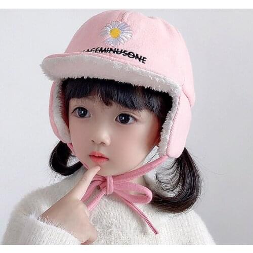 2020 new velvet earmuffs, baby childrens hat, chrysanthemum and velvet beanie, warm beanie, beautiful princess dress