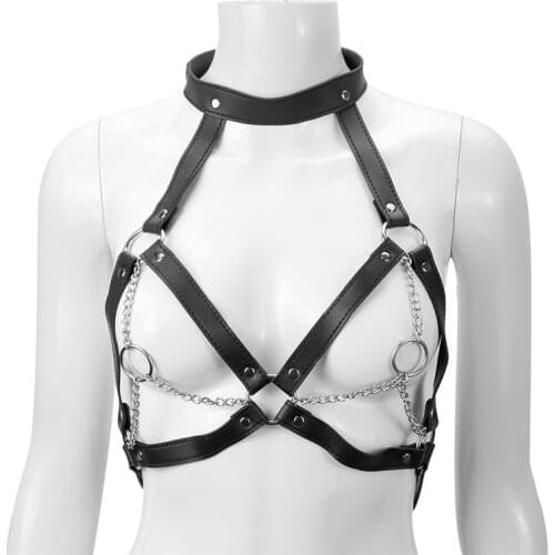 New Erotic BDSM Leather Fetish Bondage Collar Body Harness Breasts Lingerie Sexy Toys For Women Couples Belt Chain Slave Adult