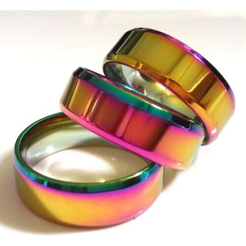 50pcs Rainbow Color Plain Stainless Steel 8mm Band Rings Bright Top Quality Fashinon Men Women Wedding Rings Wholesale Jewelry