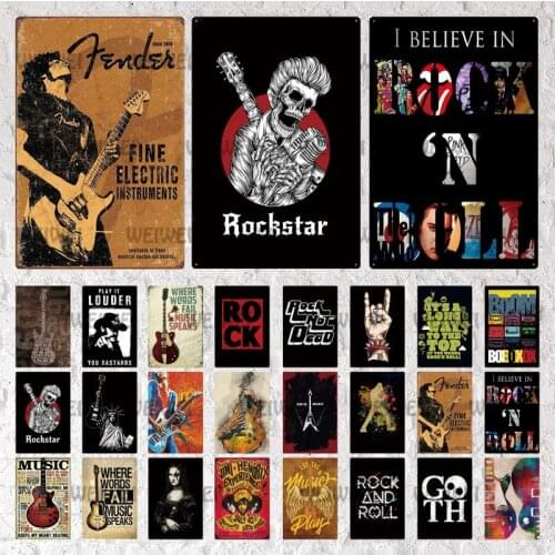 Rock & Roll Tin Sign Vintage Metal Sign Plaque Metal Vintage Metal Poster Retro Rock Wall Decor For Bar Pub Club Man Cave