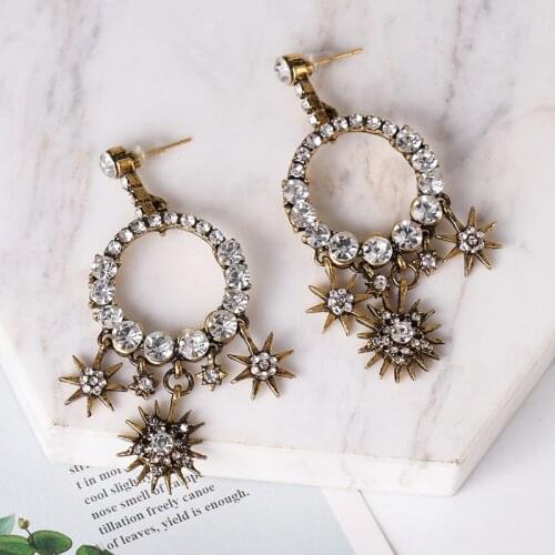 Wholesale JUJIA Drop Earrings Rhinestone Punk Earrings For Women Jewelry Gold Boho Vintage Statement Earrings Jewelry