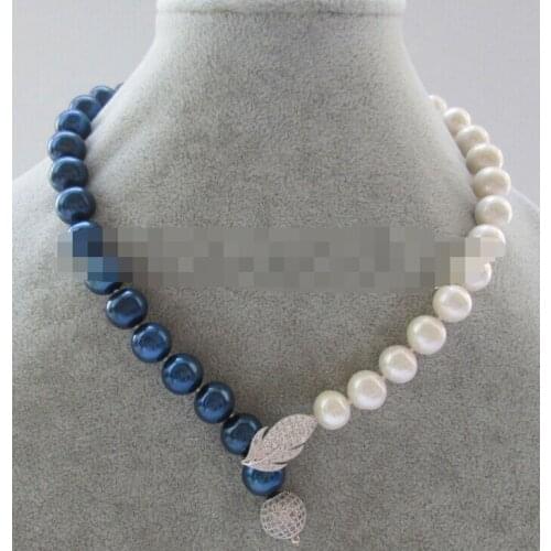 Natural white & blue round freshwater pearl necklace