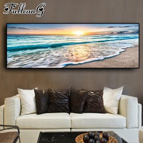 FULLCANG Natural Gold Beach Sunset Landscape diy diamond painting full embroidery mosaic panorama scandinavian wall decor FC1947