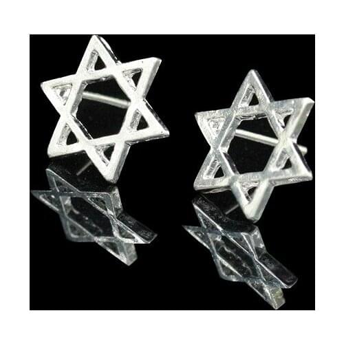 Hollow Silver Plated Black Golden Hexagram Small Simple Style Stud Earrings Fashion Jewelry for Women