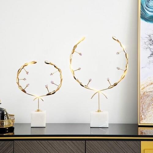 Nordic Iron Olive Branches Figurine Chic Sculpture for Home Bar Desktop Bookshelf Porch Hotel Decor Ornaments Arts Wedding Gifts