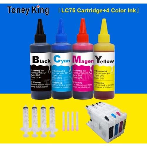 Toney King LC 75 XL Printer Ink Cartridge For Brother LC12 LC40 LC71 LC73 LC75 LC400 LC1220 LC1240 + 400ml Dye Ink for MFC-J6910