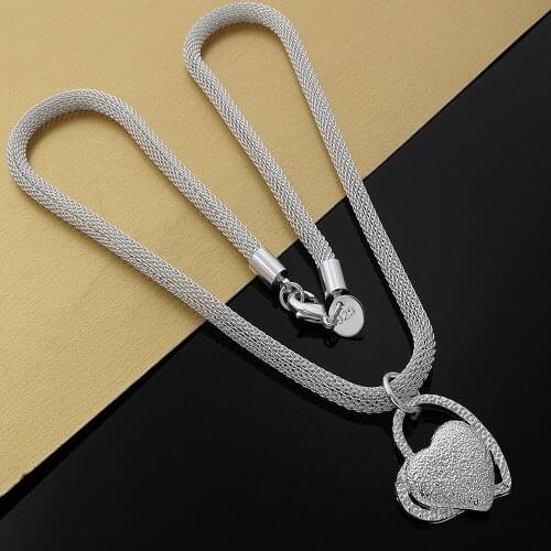 Fashion fine chain romantic Frosted Double Heart Pendant 925 Sterling Silver Necklace For Women party Jewelry Christmas gifts