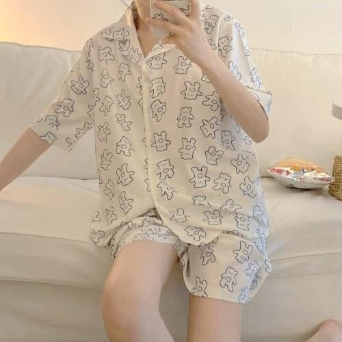 Womens Sleepwear Cute Cartoon Print Short Set Pajamas For Women Pajama Set Sweet Short Sleeve T Shirts & Shorts Summer Pijama