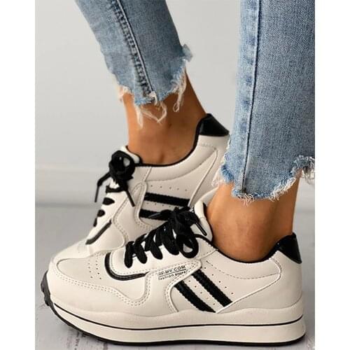 2021 Women Breathable Casual Shoes Platform Antislip Fashion Stripe Sport Outdoor Girls Sneakers De Mujer Tenis Zapatillas