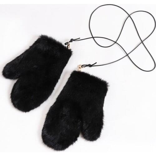 Women real mink fur gloves free size ladies black real leather gloves girls fur mittens
