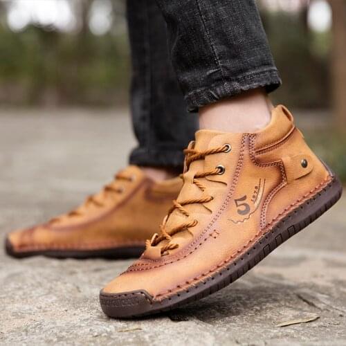 Genuine leather natural fur Snow boots fashion mens leather ankle boots winter warm breathable men shoes big size 48